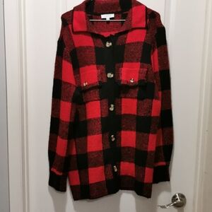 Plaid Red and Black  Sweater Jacket‎
